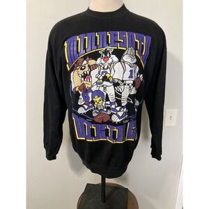 Vintage 1993 LOONEY TUNES NFL Minnesota VIKINGS Black SWEATSHIRT SIZE L 90's